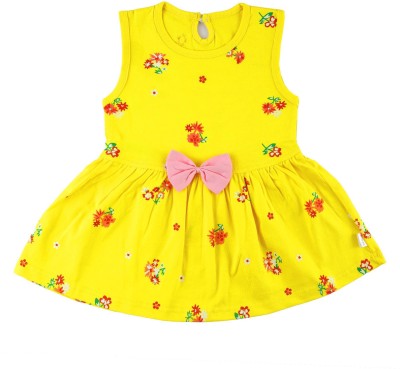 CATCUB Indi Girls Midi/Knee Length Casual Dress(Yellow, Sleeveless)
