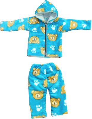Siddhi Enterprises Kids Nightwear Baby Boys & Baby Girls Printed Fleece Blend(Blue Pack of 1)