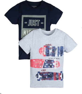 Plum Tree Boys Printed Pure Cotton Regular T Shirt(Multicolor, Pack of 2)