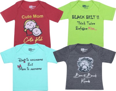 Piku Store Baby Boys & Baby Girls Printed Cotton Blend T Shirt(Blue, Pack of 4)