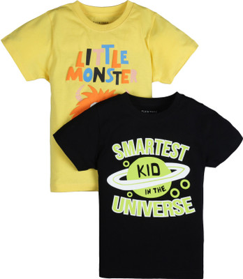 Plum Tree Boys Printed Pure Cotton Regular T Shirt(Multicolor, Pack of 2)