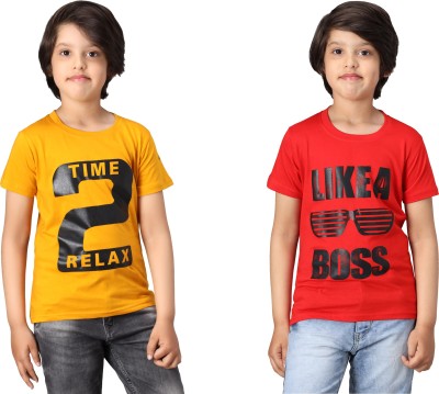 Fit N Fame Boys Printed Cotton Blend Regular T Shirt(Multicolor, Pack of 2)