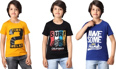 Fit N Fame Boys Printed Cotton Blend Regular T Shirt(Multicolor, Pack of 3)