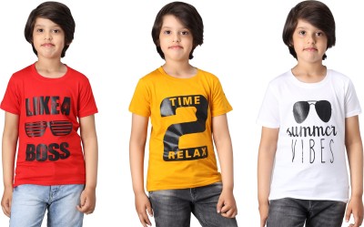 Fit N Fame Boys Printed Cotton Blend Regular T Shirt(Multicolor, Pack of 3)