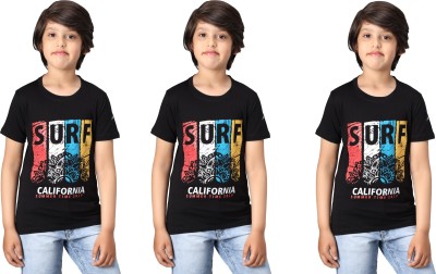 Trendy World Boys Printed Cotton Blend Regular T Shirt(Black, Pack of 3)