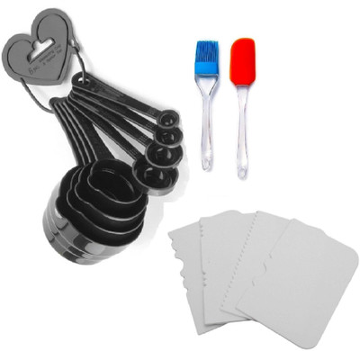 Tesla exim cake making accessories - 8Pcs Black Measuring Cups + Silicone Spatula and Brush Set with 4 Pcs Scraper for Cake (Reusable & Washable) Kitchen Tool Set(Spatula, Brush, Baking Tools)