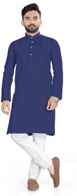 AWM Men Solid Straight Kurta(Blue)