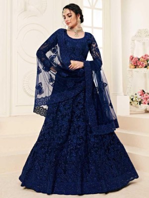 jesani creation Embroidered Semi Stitched Lehenga Choli(Dark Blue)