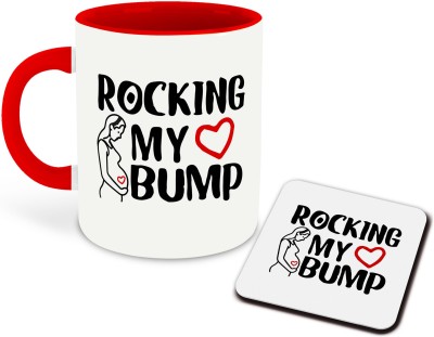 whats your kick Baby Shower Inspired Printed Designer Red Inner Color Ceramic Coffee With Coaster (Baby Shower, Gift for Pregnancy, Having a baby, Baby Loading Ceramic Coffee Mug(325 ml)