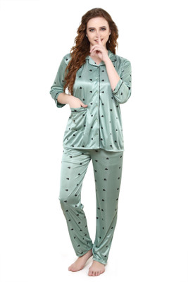 TIGYWIGY Women Printed Green Shirt & Pyjama set