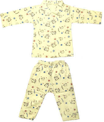 Shishu Kids Nightwear Baby Boys & Baby Girls Printed Cotton Blend(Yellow Pack of 1)