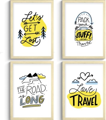 SC CREATIVES Set of 4 Creative Travelling Quotes Framed Art Prints Painting with Plexi Glass Wall Art Gift Posters for Wall Decor Wall Hangings - Wooden Frame | Ready To Hang Digital Reprint 12 inch x 9 inch Painting(With Frame, Pack of 4)
