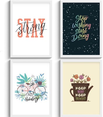 SC CREATIVES Set of 4 Motivational Growing Quotes Framed Art Prints Painting with Plexi Glass Wall Art Gift Posters for Wall Decor Wall Hangings - White Frame | Ready To Hang Digital Reprint 12 inch x 9 inch Painting(With Frame, Pack of 4)