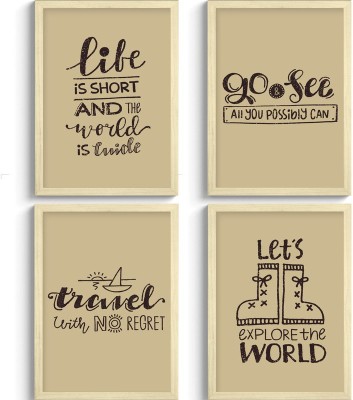 SC CREATIVES SC CREATIVES Set of 4 Travel Life Inspiration Quotes Framed Art Prints Painting with Plexi Glass 12 x 9 Inches Wall Art Gift Posters for Wall Decor Wall Hangings - Wooden Frame | Ready To Hang Digital Reprint 12 inch x 9 inch Painting(With Frame, Pack of 4)