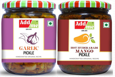 Add me Pickle Combo Garlic Pickle 500g, Mango Pickle in Garlic Ginger Masala 500g lahsun achar aam achar Glass jar Garlic, Mango Pickle(2 x 0.5 kg)