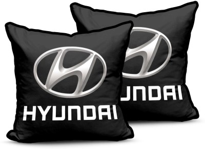 Anil Enterprises Imported Fabric Car Cushion Set with Black Piping Car Cushions/Pillows with Car Brand Logo Microfibre Solid Cushion Pack of 2(Black)