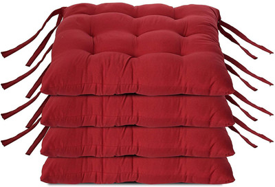 FCU 18x18 Microfibre Solid Chair Pad Pack of 4(Red)