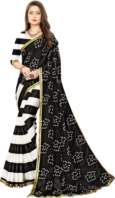 LAHEJA Striped, Geometric Print, Embellished Bandhani Silk Blend, Art Silk Saree(Black)