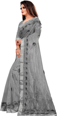 jinalay Embroidered Daily Wear Net Saree(Grey)