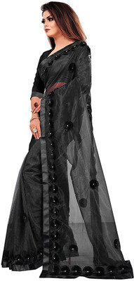 jinalay Embroidered Daily Wear Net Saree(Black)