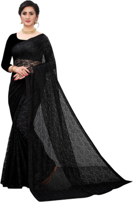 SAREEYA16 Self Design Bollywood Net Saree(Black)