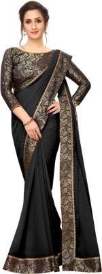 Glamour Hub Solid Daily Wear Georgette, Chiffon Saree(Black)