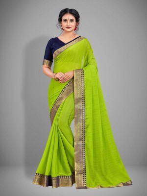 AYODHYA FASHION Solid/Plain Bollywood Chiffon Saree(Green)