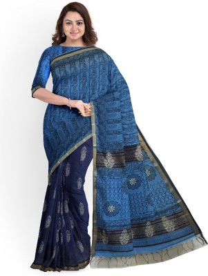 Naarangi Printed Handloom Cotton Silk Saree(Blue)