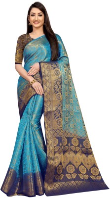 Matangi Exporter Self Design, Woven Banarasi Silk Blend Saree(Blue)