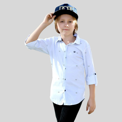 MashUp Boys Printed Party White Shirt