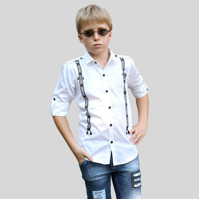 MashUp Boys Solid Casual White Shirt