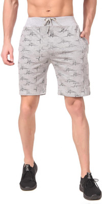 Plus91 Printed Men Grey Basic Shorts