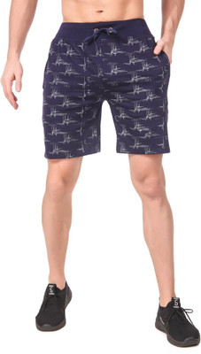 Plus91 Printed Men Blue Basic Shorts