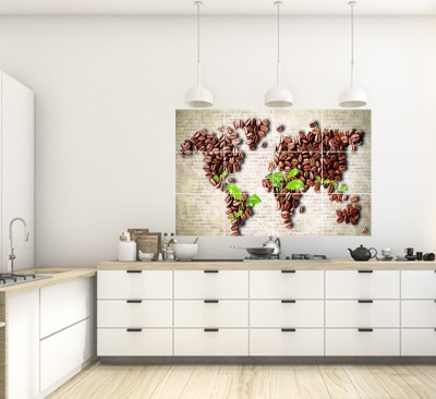 DECOR KAFE 55 cm World map with coffee Kitchen wall Sticker,Waterproof and Anti Oil Stain,Kitchen Wall Coverings Area (55Cm X 86Cm) Self Adhesive Sticker(Pack of 1)