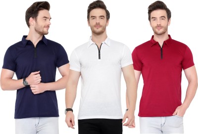 Adorbs Solid Men Polo Neck Dark Blue, White, Maroon T-Shirt