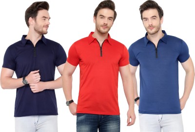 Adorbs Solid Men Mandarin Collar Dark Blue, Red, Blue T-Shirt