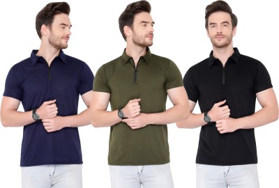 Tivy Solid Men Polo Neck Green, Blue, Black T-Shirt