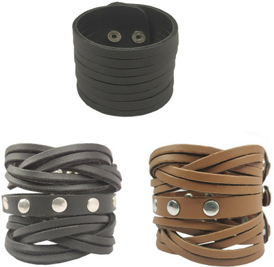 Utkarsh Leather Bracelet Set(Pack of 3)
