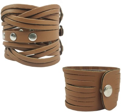 Adhvik Leather Bracelet Set(Pack of 2)