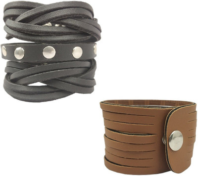 Adhvik Leather Bracelet Set(Pack of 2)