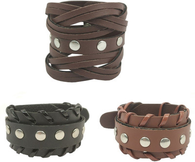Utkarsh Leather Bracelet Set(Pack of 3)