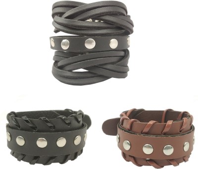 Utkarsh Leather Bracelet Set(Pack of 3)