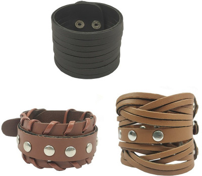 Utkarsh Leather Bracelet Set(Pack of 3)