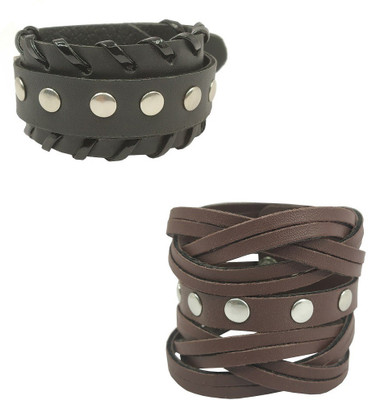 Adhvik Leather Bracelet Set(Pack of 2)