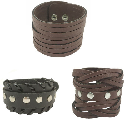 Utkarsh Leather Bracelet Set(Pack of 3)