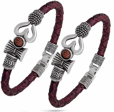 MITTAL ENT Leather Garnet Silver Bracelet Set(Pack of 2)