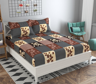 MKB Collections 144 TC Polycotton Double Floral Flat Bedsheet(Pack of 1, Brown)