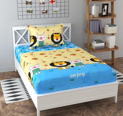 AMORET 240 TC Polycotton Single Cartoon Flat Bedsheet(Pack of 1, Blue)