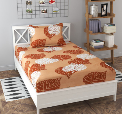 MKB Collections 240 TC Microfiber Single Printed Flat Bedsheet(Pack of 1, Beige)