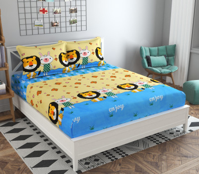 MKB Collections 240 TC Microfiber Double Cartoon Flat Bedsheet(Pack of 1, Blue)